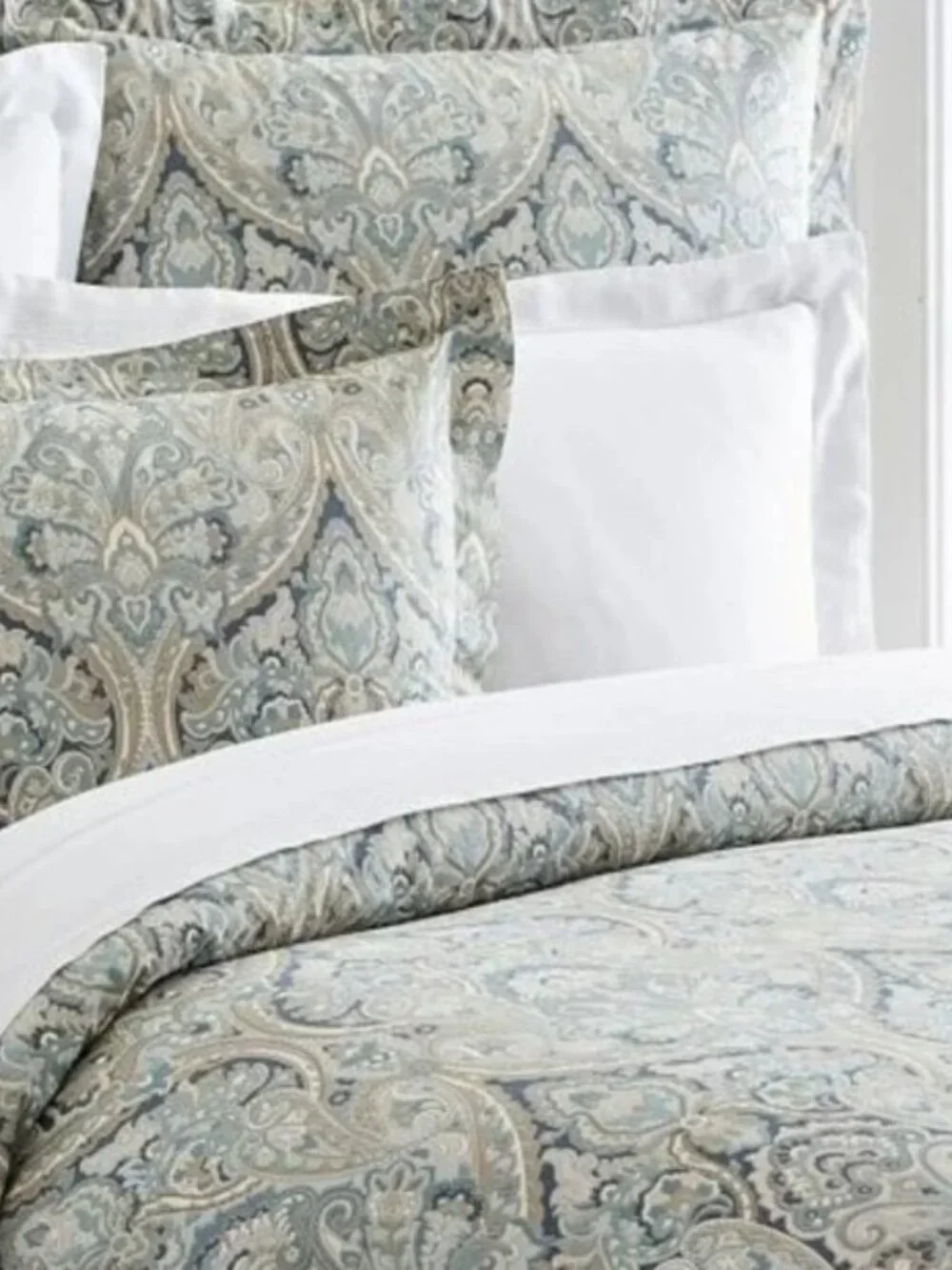 Pottery Barn MacKenna Blue Paisley Queen Duvet Cover + 2 Euro Shams Cotton EUC